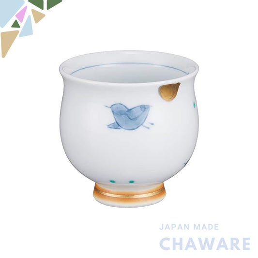 【made in japan】
Hasami Ware Mini Chawan Cup by Matsukou Pottery, GYAKU-KOU, Diameter 7cm, Aoyama Chidori with Blue Senki