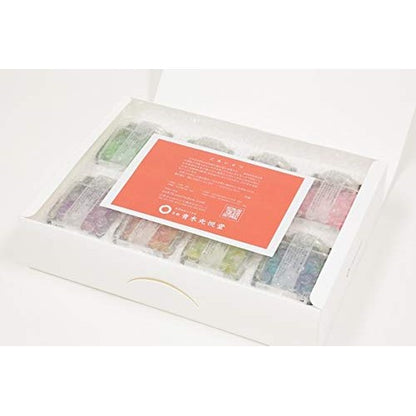 Aoki Kouetsudo Kinpeito Gift Box - 8 Color Rainbow Set: Canola Flower, Primrose, Maple, Wisteria, Forget-Me-Not, Lily of the Valley, Natural, and Sake Lees Flavor. Perfect for special occasions and gifting.
