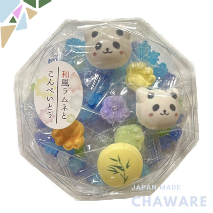 "Panda Ramune Candy with Konpeitou – Japanese Marble Soda Sweets – Colorful Crunchy Sugar Candy Treats"