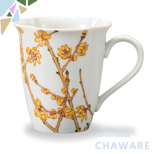 Kutani Porcelain Iwataya "Japan's Proud Beautiful Seasons" Mug - Winter Blooms (January) AP7-5156, Perfect for Tea and C