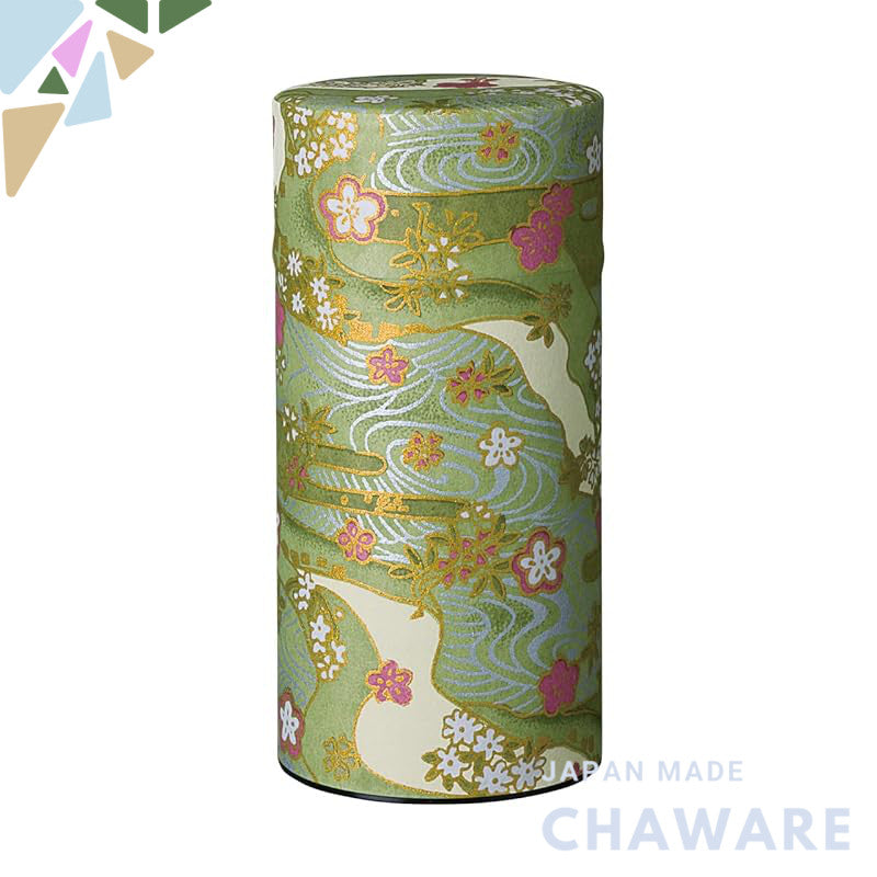 Naguchi Kumataro Tea Garden Large Capacity Tea Canister 200g with Interior Lid, Washi Paper Design, Seasonal Colors, Sty