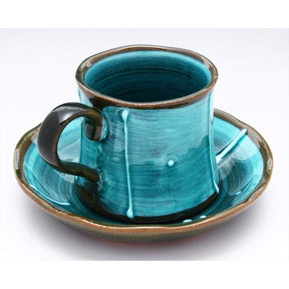 [Made in Japan] Mino Ware Japanese Coffee Cup and Saucer Set, Ichin Design, Green Glaze, 100% Made in Japan, Item No. 502-26. Perfect for coffee lovers!