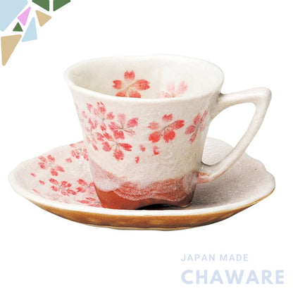 【made in japan】
Monshoh Pottery Coffee Cup Set with Saucer - Heian Cherry Blossom Design, Red; Cup Dimensions: φ8.5×7cm 
