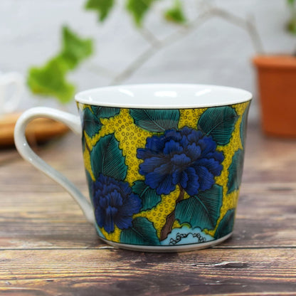 Waza no Kura Kutani Porcelain Mug with Peony Design - High-Quality Japanese Tableware, Perfect Gift for 77th Birthday Celebrations, Made in Japan. Teaware