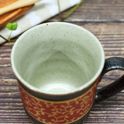 Elegant Kutani-Style Mug - Premium Red Ceramic Mug with Gold Ivy Pattern, High-Quality Japanese Tableware, Perfect for Stylish Dining Experiencechaware