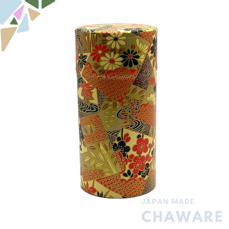 Noguchi Kumataro Tea Garden Large Capacity 200g Tea Canister with Inner Lid, Gold Sunset Design, Made in Japan, Stylish 