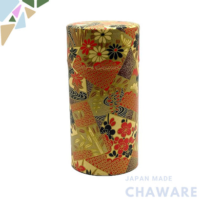 Noguchi Kumataro Tea Garden Large Capacity 200g Tea Canister with Inner Lid, Gold Sunset Design, Made in Japan, Stylish 
