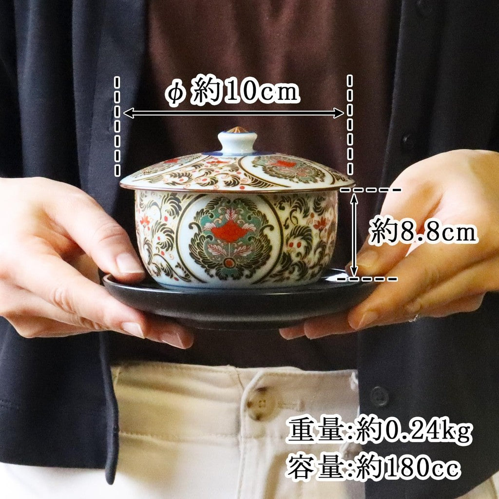 【made in japan】
Yuki Romance: Impressive Antique Imari Style Luxury Arita Ware PC Tea Coaster with Handle - "Karabana" Design, Made in Japan