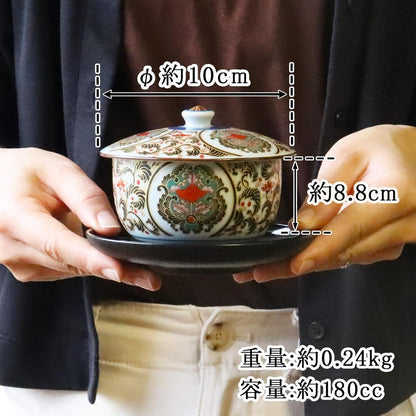 【made in japan】
Yuki Romance: Impressive Antique Imari Style Luxury Arita Ware PC Tea Coaster with Handle - "Karabana" Design, Made in Japan