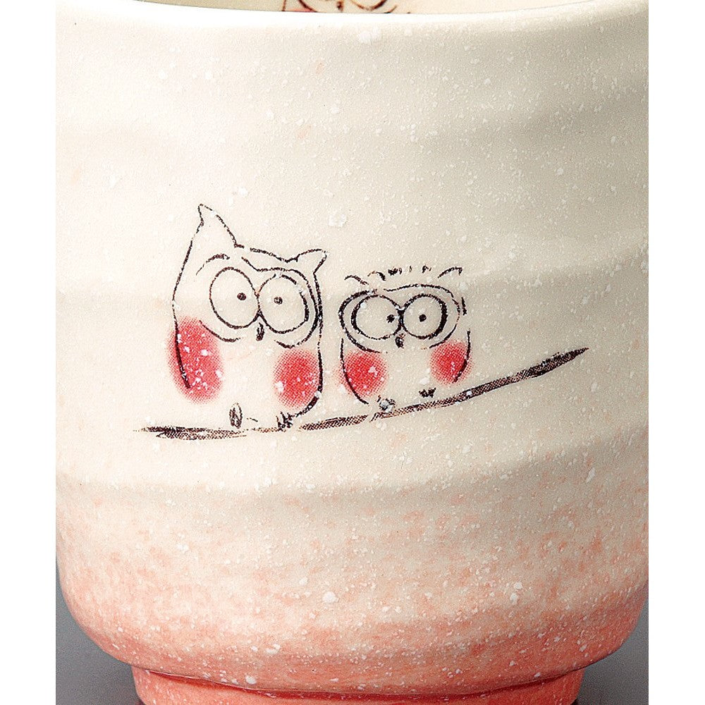 [made in Japan] Soufune Kiln Sushi Teacup with Owl Design - Red, 8.5cm Diameter x 9.2cm Height, Perfect for Tea Lovers, Elegant and Unique Japanese Tableware, Ideal for Gifting.