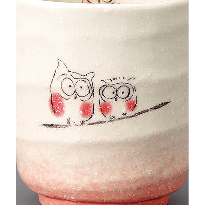 [made in Japan] Soufune Kiln Sushi Teacup with Owl Design - Red, 8.5cm Diameter x 9.2cm Height, Perfect for Tea Lovers, Elegant and Unique Japanese Tableware, Ideal for Gifting.