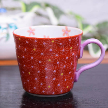 Stylish Kutani Ceramics Mug with Pink Floral Pattern, Perfect Gift for 60th, 77th Birthdays, and Special Occasions like Red and Joyous Celebrations. Ideal for Presents!chawan