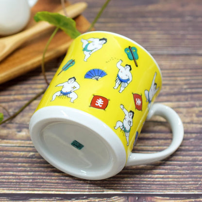 Waza no Kura Kutani Porcelain Sumo Wrestler Mug - Premium Japanese Tableware, Perfect Gift for Kanreki Celebration, Handmade and Authentic, High-Quality Ceramics.chaware