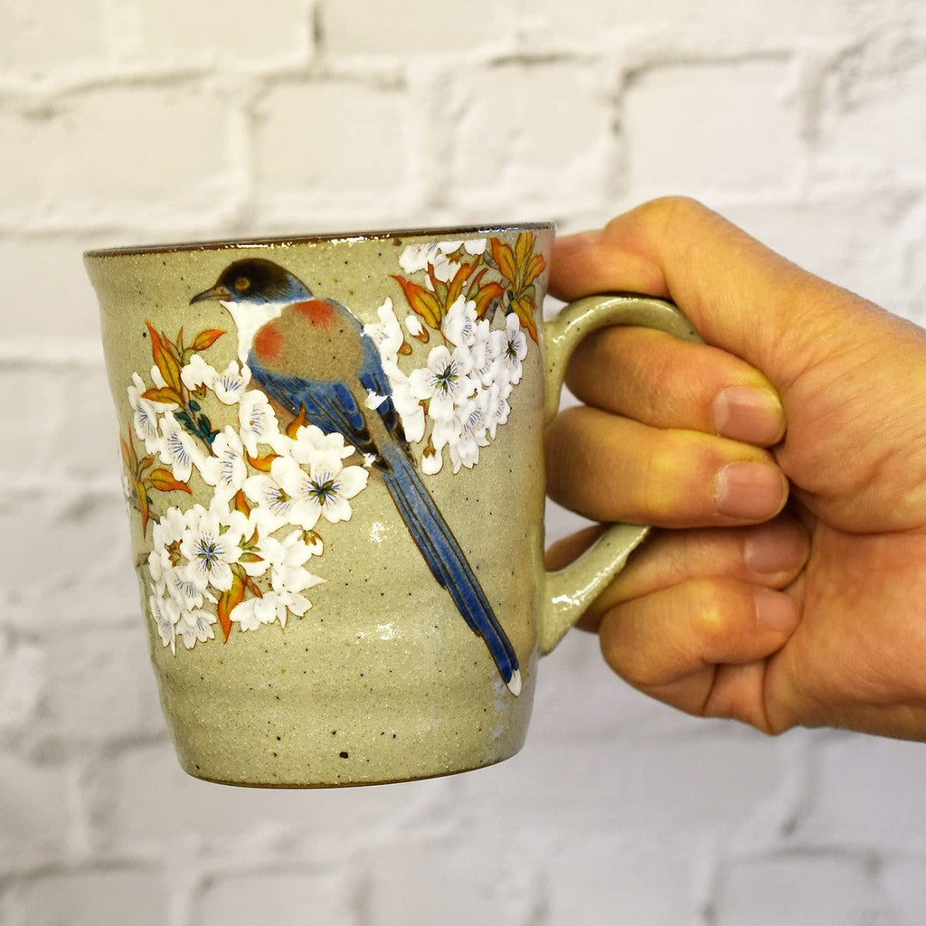 Stylish Kutani Porcelain Mug with Cherry Blossom and Bird Design by Wazano Kura - Premium Japanese Tableware, Perfect for Birthdays and Special Gifts. Teacup