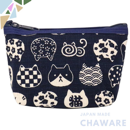 Kyosuke Japanese Mini Pouch in Navy Cat Design