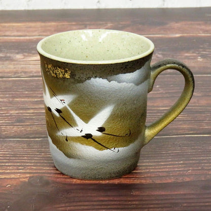 Stylish Japanese Kutani Ceramic Mug with Gold Leaf Crane Design - Premium Quality Tableware, Brand New, Made in Japan. Teacup