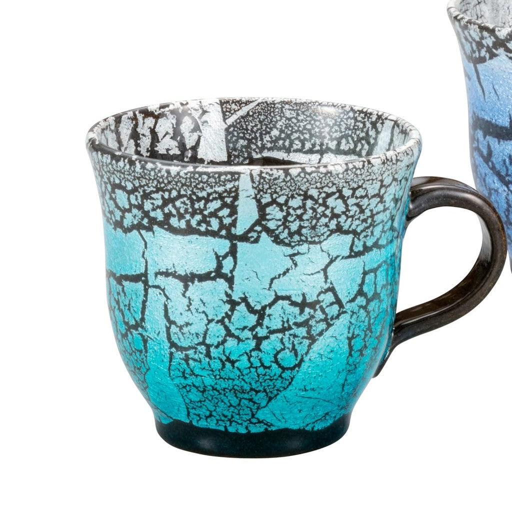 Kutani Ceramic Pair Mug Cups by Iwataya, Silver Luster, Hakuhou Kiln K8-983, Elegant Japanese Pottery Gift Set for Coffee and Tea Lovers, Perfect for Home or Office Use. Chawan