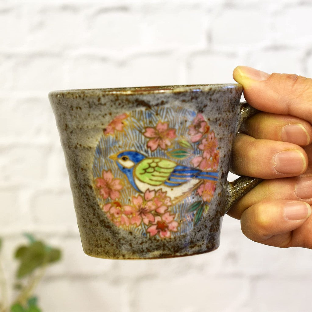 Stylish Kutani Ceramic Mug - Luxury Gold Cherry Blossom and Bird Design, Premium Quality Tableware, Made in Japan. Perfect for Home or Gift!chaware
