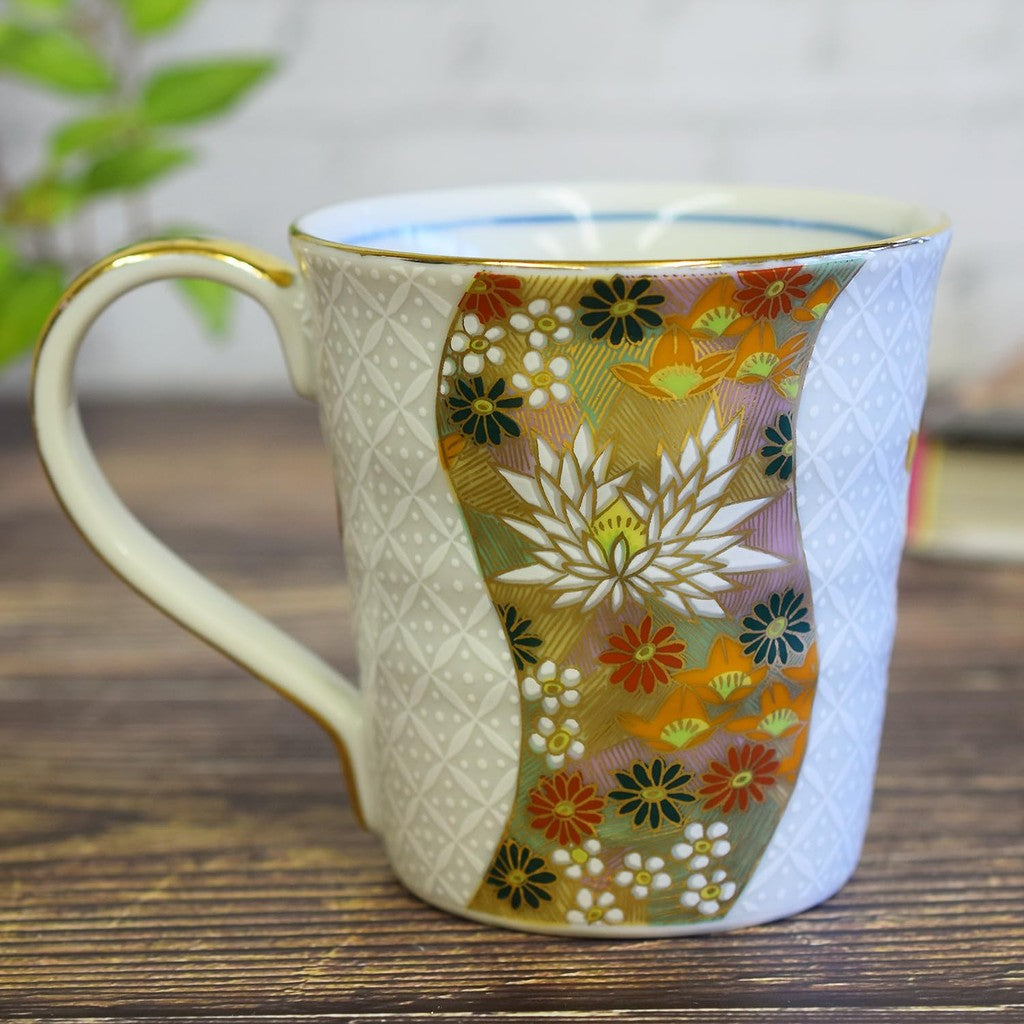 Stylish Kutani Ware Mug with Shippo Kin Kōkan Design - Perfect Gift for 60th, 70th, and 77th Birthday Celebrations, Ideal for Special Occasions and Presents.