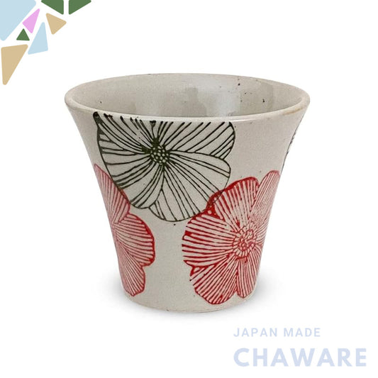 【made in japan】
J-kitchens Kunzan Pottery Cup (Yunomi) Hasami Ware - Japanese Made 140cc Floral Pattern in Red, Perfect 