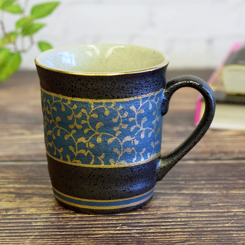Stylish Kutani Ware Blue Mug with Gold Pattern by Waza no Kura - Premium Japanese Tableware, Perfect Birthday Gift, High-Quality Brand. Chaware
