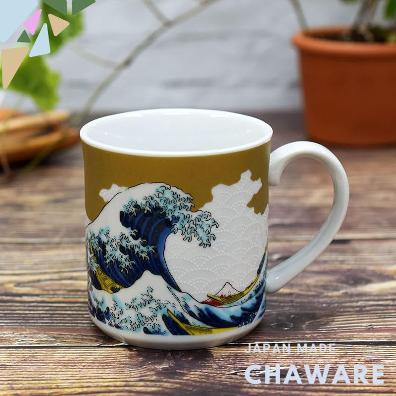Kuwata Ware Kutani Porcelain Hokusai Wave Mug - High-End Brand Tableware, Japanese Made, Perfect Gift for 77th Birthday 