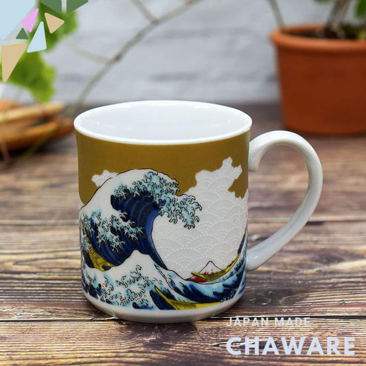 Kuwata Ware Kutani Porcelain Hokusai Wave Mug - High-End Brand Tableware, Japanese Made, Perfect Gift for 77th Birthday 