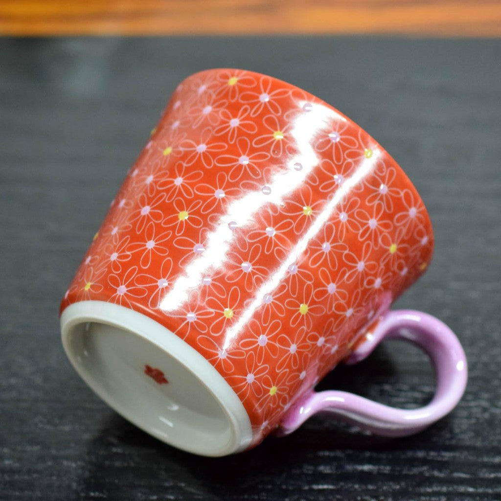Stylish Kutani Ceramics Mug with Pink Floral Pattern, Perfect Gift for 60th, 77th Birthdays, and Special Occasions like Red and Joyous Celebrations. Ideal for Presents!chawan