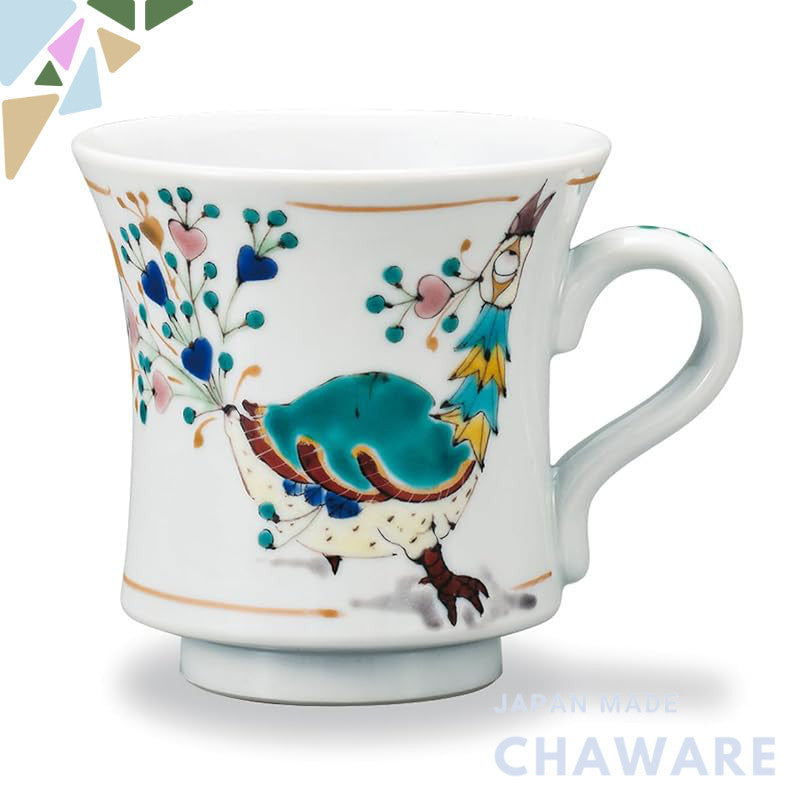 Kutani Ware Iwataya Peacock Mug AP7-0859 - Elegant Japanese Porcelain Cup with Stunning Peacock Design, Perfect for Tea 