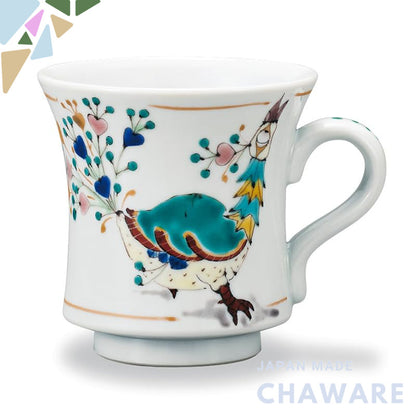 Kutani Ware Iwataya Peacock Mug AP7-0859 - Elegant Japanese Porcelain Cup with Stunning Peacock Design, Perfect for Tea 