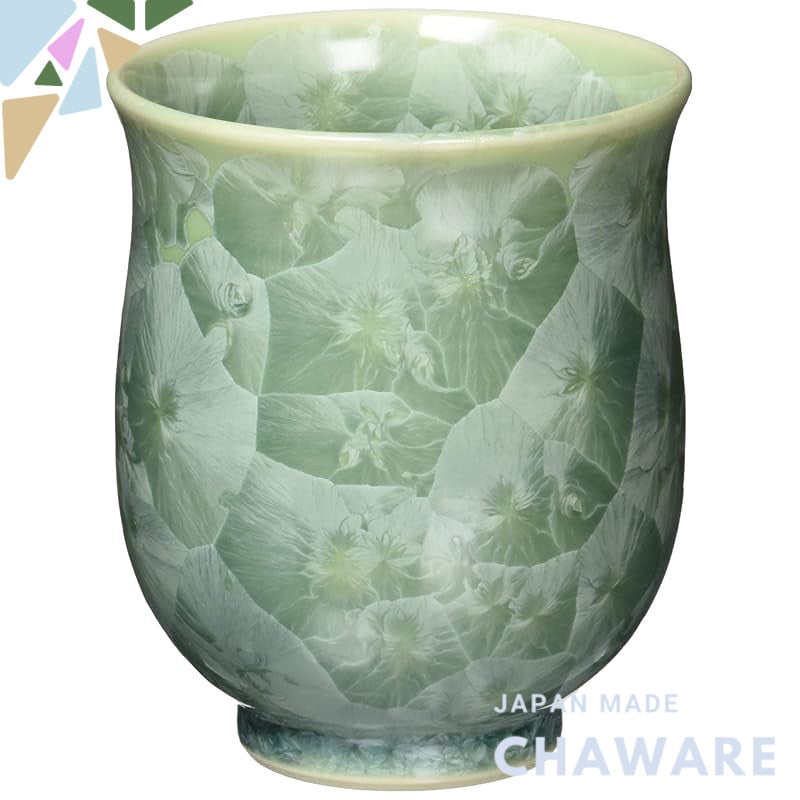 【made in japan】
Kyoto Yaki Kiyomizu-yaki Ceramic Teacup, Large Size, Flower Crystal Design (Green), Model TOUA170-01 - P
