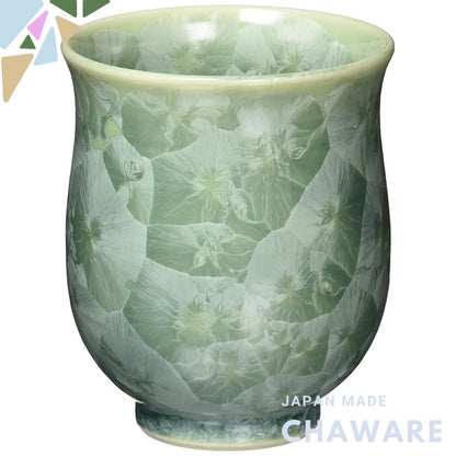 【made in japan】
Kyoto Yaki Kiyomizu-yaki Ceramic Teacup, Large Size, Flower Crystal Design (Green), Model TOUA170-01 - P