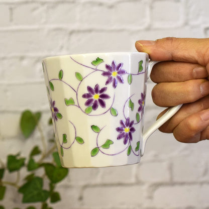 Stylish Kutani-yaki Ceramic Mug with Floral and Arabesque Pattern, High-Quality Japanese Tableware, Perfect for Home or Gift - Made in Japan