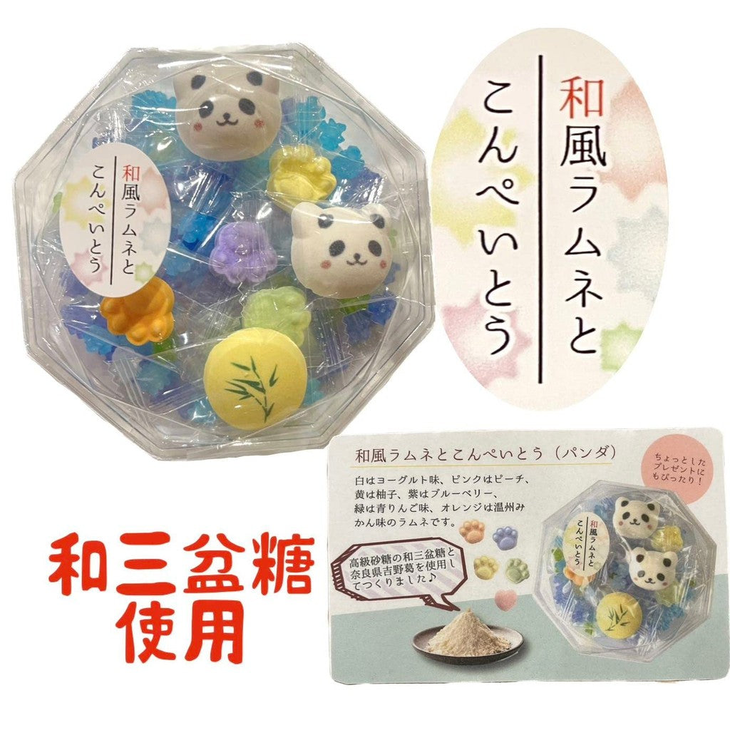 "Panda Ramune Candy with Konpeitou – Japanese Marble Soda Sweets – Colorful Crunchy Sugar Candy Treats"