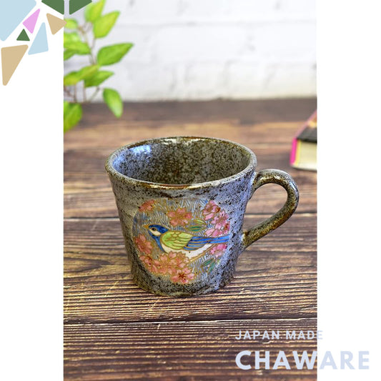 Stylish Kutani Ceramic Mug - Luxury Gold Cherry Blossom and Bird Design, Premium Quality Tableware, Made in Japan. Perfe