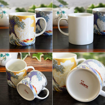Stylish Pair of Kutani Porcelain Mugs from Waza no Kura - High-End Hokusai Wave Design Tableware, Made in Japan. Perfect Gift for Art Lovers and Tea Enthusiasts.chaware