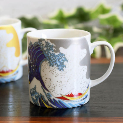 Stylish Pair of Kutani Porcelain Mugs from Waza no Kura - High-End Hokusai Wave Design Tableware, Made in Japan. Perfect Gift for Art Lovers and Tea Enthusiasts.chaware