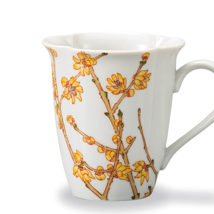 Kutani Porcelain Iwataya "Japan's Proud Beautiful Seasons" Mug - Winter Blooms (January) AP7-5156, Perfect for Tea and Coffee Lovers.chaware