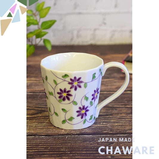 Stylish Kutani-yaki Ceramic Mug with Floral and Arabesque Pattern, High-Quality Japanese Tableware, Perfect for Home or 