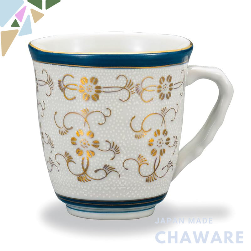 Kutani Ware Iwataya White Polka Dot Iron Chrysanthemum Mug AP7-0812 - Elegant Japanese Ceramics for Tea and Coffee Lover