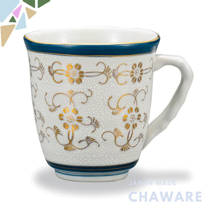Kutani Ware Iwataya White Polka Dot Iron Chrysanthemum Mug AP7-0812 - Elegant Japanese Ceramics for Tea and Coffee Lover