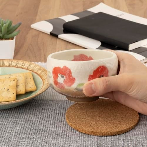【made in japan】Japanese Tea Cup - Ippuku Bowl with Camellia Design, Mino Ware, Made in Japan, Unique Traditional Tableware, Perfect for Tea Lovers, SKU 21463