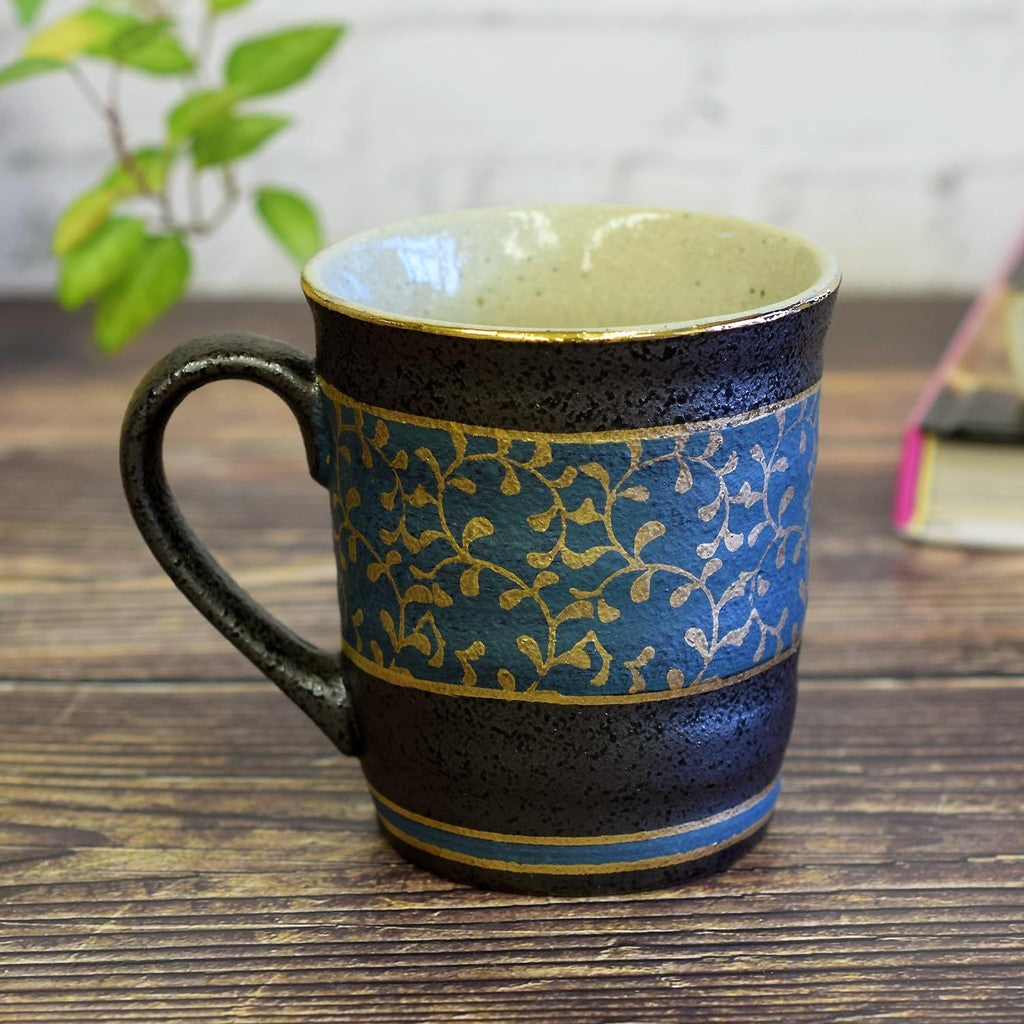 Stylish Kutani Ware Blue Mug with Gold Pattern by Waza no Kura - Premium Japanese Tableware, Perfect Birthday Gift, High-Quality Brand. Chaware
