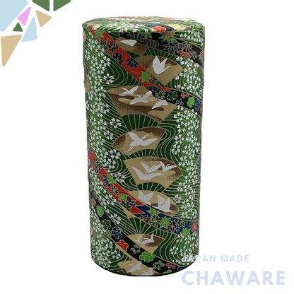 Noguchi Kumataro Tea Garden Large Capacity Tea Canister 200g with Inner Lid, Yuzen Washi Paper Design, Adorned with Cran