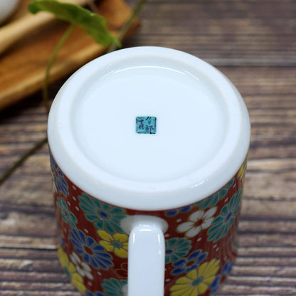 Waza no Kura Kutani Porcelain Mug - Ume and Chrysanthemum Design, Premium Tableware, Made in Japan, Gift for 60th Birthday Celebration or Special Occasions.chaware