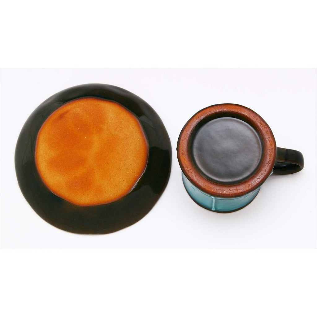 [Made in Japan] Mino Ware Japanese Coffee Cup and Saucer Set, Ichin Design, Green Glaze, 100% Made in Japan, Item No. 502-26. Perfect for coffee lovers!