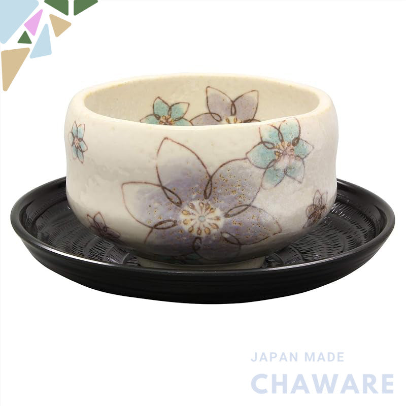 【made in japan】
"Mino Ware Relaxing Bowl Set with Tea Plate - Clematis Design, Made in Japan, Model 503-03, Perfect for 