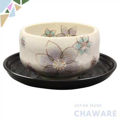 【made in japan】
"Mino Ware Relaxing Bowl Set with Tea Plate - Clematis Design, Made in Japan, Model 503-03, Perfect for 