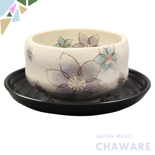 【made in japan】
"Mino Ware Relaxing Bowl Set with Tea Plate - Clematis Design, Made in Japan, Model 503-03, Perfect for 