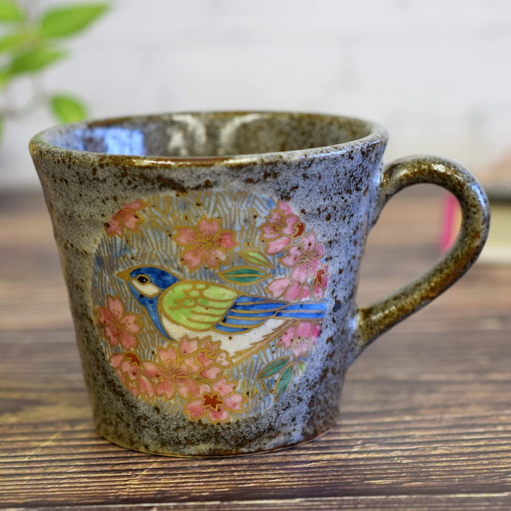 Stylish Kutani Ceramic Mug - Luxury Gold Cherry Blossom and Bird Design, Premium Quality Tableware, Made in Japan. Perfect for Home or Gift!chaware
